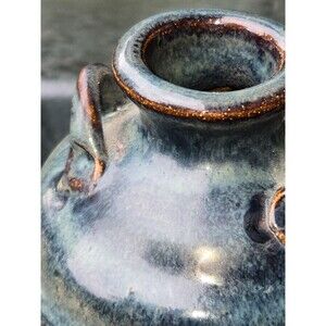 Pottery Vase Signed Handmade Glazed Blues Greens and a Little Brown